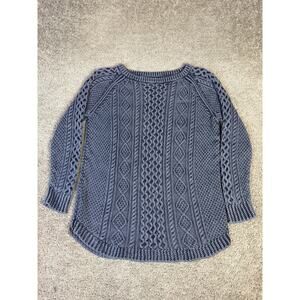 L.L. Bean Signature Sweater Womens L Blue Cable-Knit Pullover 100% Cotton